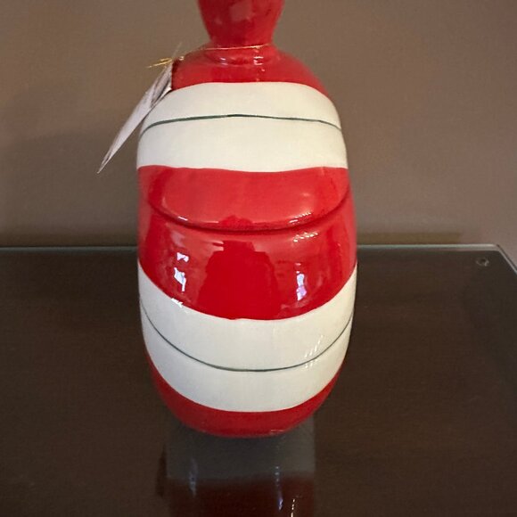 Peppermint Christmas FESTIVE CANDY Striped Cookie Jar Ceramic 9x7" NWT - Picture 5 of 8